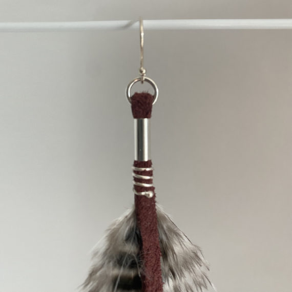 Grizzly and white rooster feather